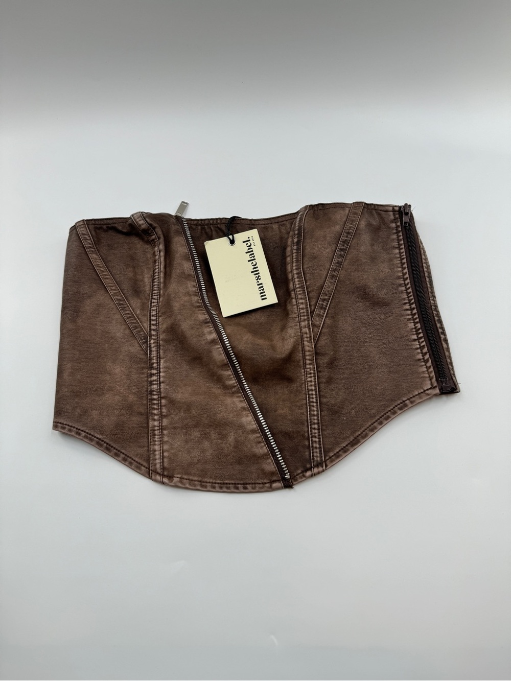 Mars The Label Distressed Faux Leather Corset Top Brown Size 12 NWT